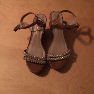 Brown Braided Wedges Heel